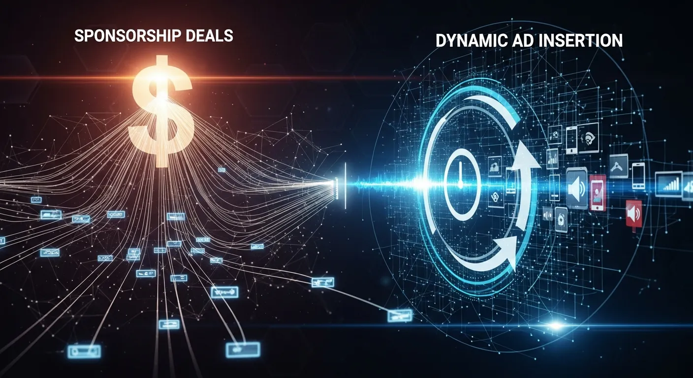 Audio editing software displaying inserted advertisements in a radio stream