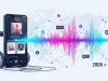 The Evolution of Radio Streaming Since 2008 Modern digital radio streaming concept showing smartphone, headphones, and sound waves symbolizing global connectivity, personalized listening, and the radio streaming since 2008