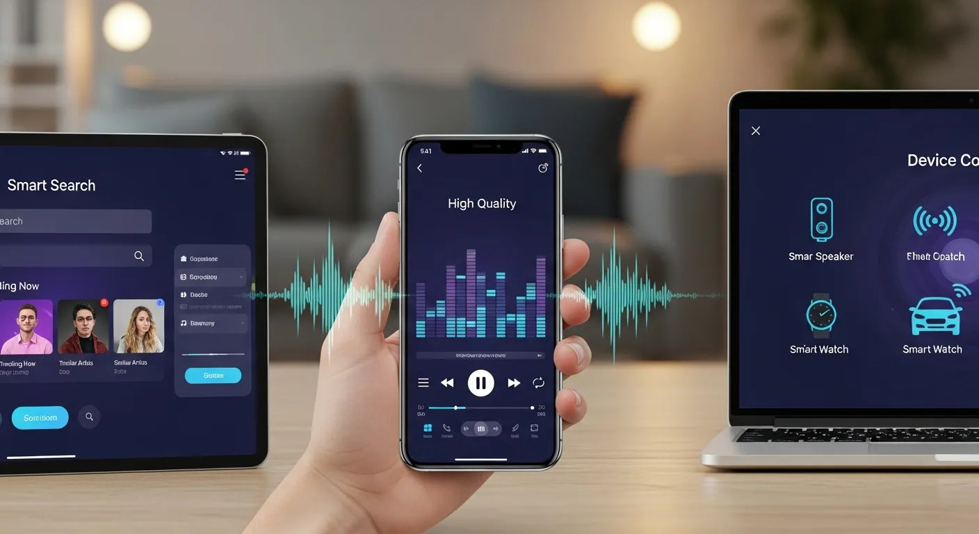 Popular internet radio platforms like TuneIn and Radio Garden shown on mobile interfaces.