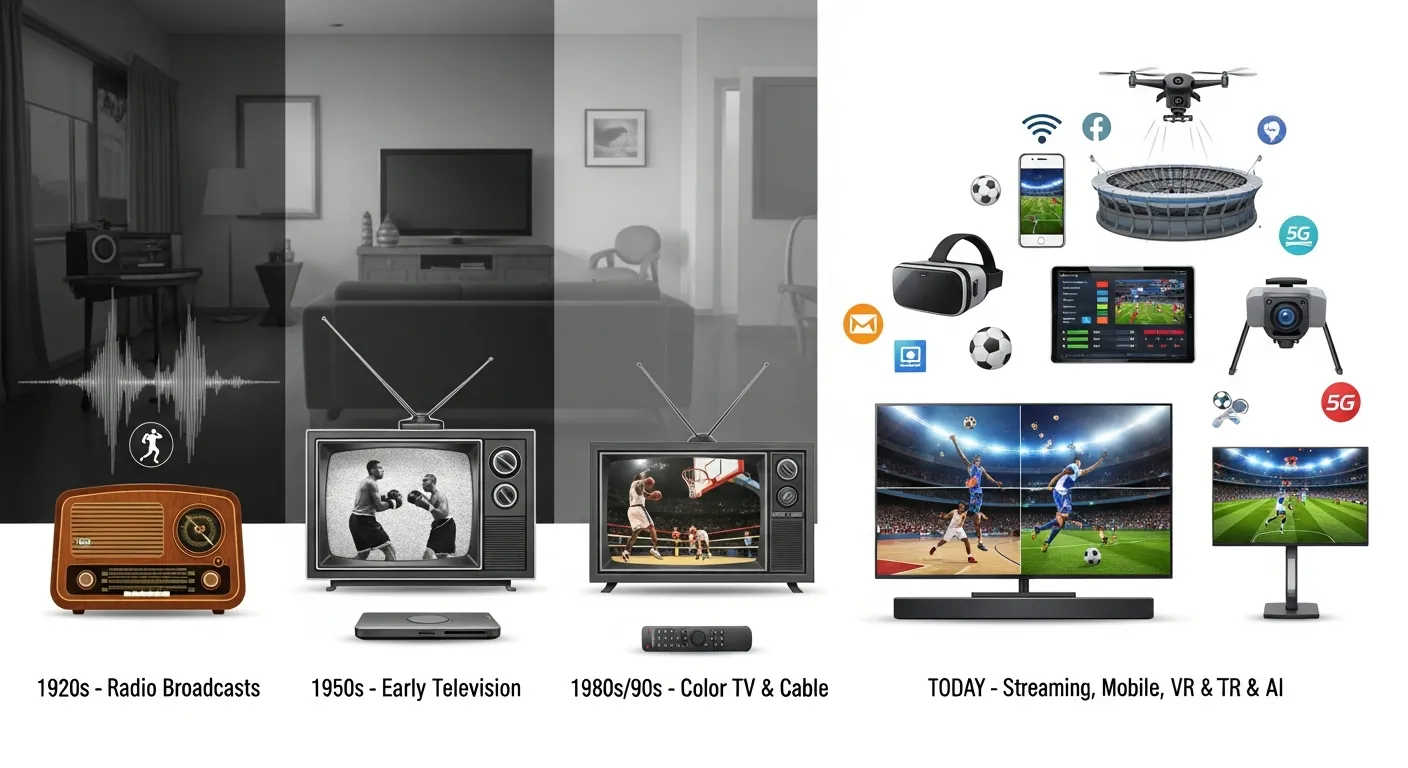 Diverse group of sports fans interacting online and listening to live sports web radio on smartphones and laptops