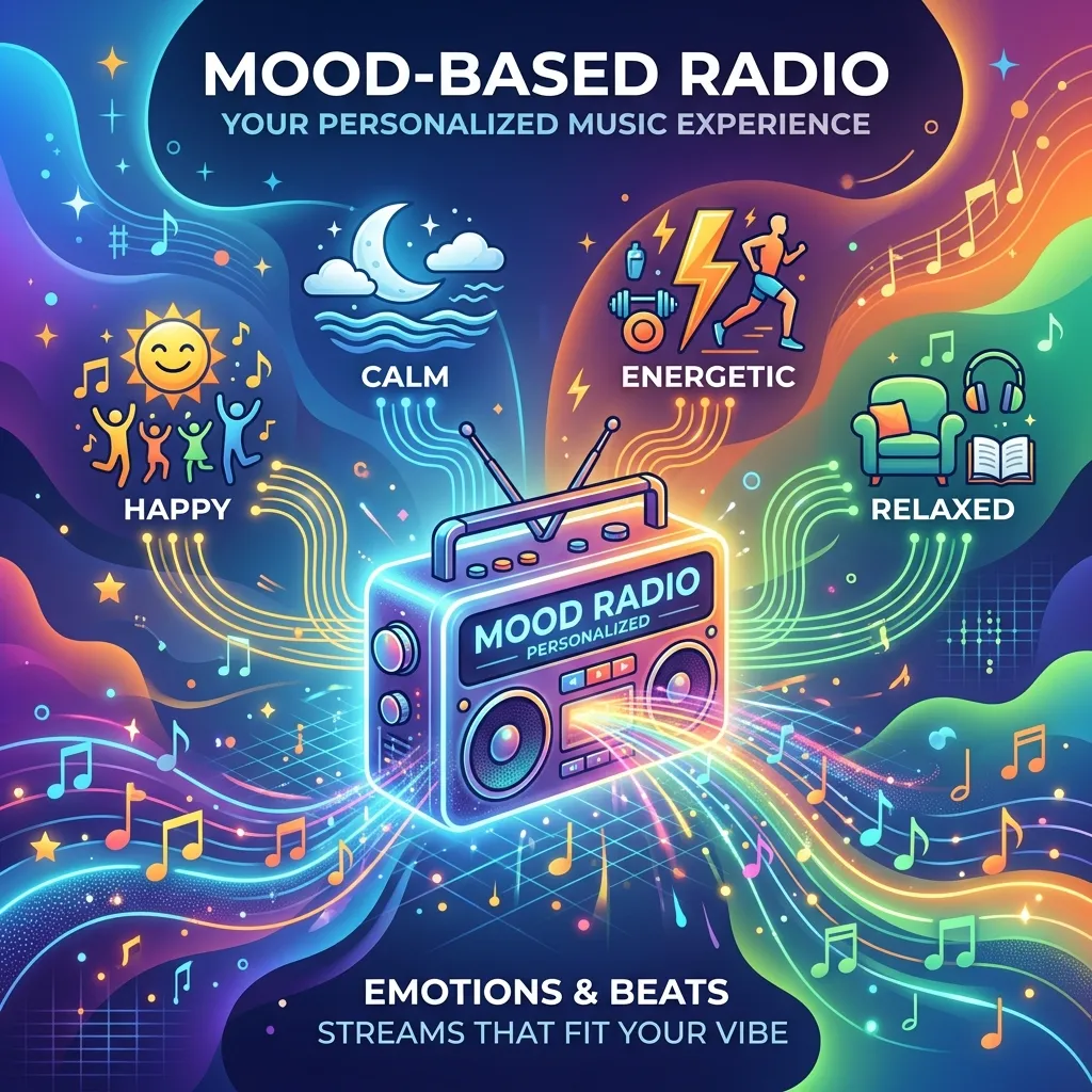 Person listening to mood-based radio with AI-powered personalized music recommendations on a smartphone