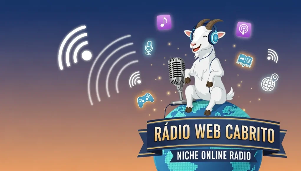 Modern digital radio concept showing Radio Web Cabrito-style online streaming connecting music, culture, and global community through interactive web platform